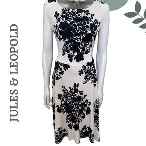 Jules & Leopold Black and White Floral Dress Cap Sleeve Stretch Back Tie Small
